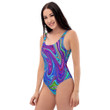 Blue Pink And Purple Groovy Abstract Retro Women's One Piece Swimsuit