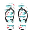 Watercolor Funny Green And Red Sea Fishes On White Design Flip Flops For Men And Women