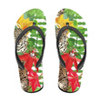 Tropical Leaves Leopard And Flowers On Green Line Flip Flops For Men And Women