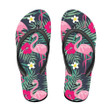 Tropical Forest And Flowers With Pink Flamingo Flip Flops For Men And Women
