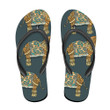 Tribal Style Gold Elephant On Gray Background Flip Flops For Men And Women