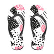 Trendy Pink Roes Black White Dots And Stripes Design Flip Flops For Men And Women