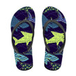 Abstract Design With Green And Navy Shark On Dark Background Design Flip Flops For Men And Women