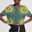 Yellow Sun With Seashells On Blue Background 3D Women's Crop Top