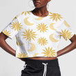 Yellow Sun And Moon On White Background 3D Women's Crop Top