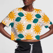 Yellow Sun And Leaves On Light Background 3D Women's Crop Top