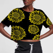 Yellow Outline Sunflowers On Black Backdrop 3D Women's Crop Top