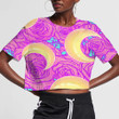 Yellow Moons And Pink Roses On White Background 3D Women's Crop Top