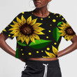 Yellow Dots And Sunflowers On Black Background In Watercolor Style 3D Women's Crop Top