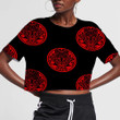 Wolf Face In Tribal Circle Shape Tattoo 3D Women's Crop Top
