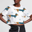 Winter Dachshund With Hat Sweater And Snowflakes 3D Women's Crop Top