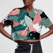 Wild African Leopard Black Panthers With Tropical Leaves 3D Women's Crop Top