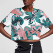 White Theme Drawing Green And Pink Tropical Leaves Hippie Pattern 3D Women's Crop Top