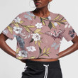 White Roses And Daffodils Flowers On A Pink Background 3D Women's Crop Top
