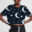 White Moon In The Starry Night Sky 3D Women's Crop Top