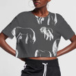 White Horses On Grey Hand Drawn Background 3D Women's Crop Top