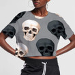 White And Black Human Skull On Gray Background 3D Women's Crop Top