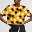 White And Black Childish Hand Drawn Sunflowers On Orange Background 3D Women's Crop Top