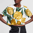 Watercolor Yellow Tulips And Green Leaves Themed Design 3D Women's Crop Top