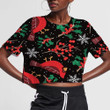 Watercolor Little Red Cardinal Bird With Holly Leaves 3D Women's Crop Top