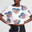 Watercolor Grunge US Flag Heart Symbol On White Background 3D Women's Crop Top