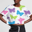 Vintage Pink And Blue Butterfly On White 3D Women's Crop Top