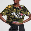 Vintage Inspired Stickers On Green Camo Pattern 3D Women's Crop Top