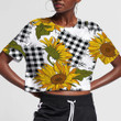 Vintage Farmhouse Bright Sunflower Flowers On Checkered Patches 3D Women's Crop Top