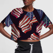Vintage Embroidery Rippled American Flag Pattern 3D Women's Crop Top