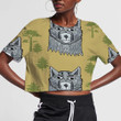 Vintage Background With Wolf And Green Tree 3D Women's Crop Top