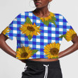 Vibrant Bright Sunflowers On Dark Blue Checkered Background 3D Women's Crop Top