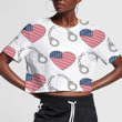 USA Flags In Form Of Hearts And A Broken Handcuff 3D Women's Crop Top