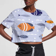 Underwater Fish Scene Batfish Blue And Orange Geometric Pattern 3D Women's Crop Top