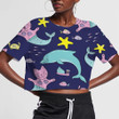 Under The Sea With Cat Mermaid And Dolphin 3D Women's Crop Top