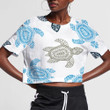 Turtles Crabs And Shells On Lime Background 3D Women's Crop Top