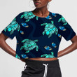 Turtles And Monstera Leaves On White 3D Women's Crop Top
