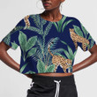 Tropical Vintage Leopard Animal And Green Plant Floral 3D Women's Crop Top