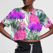 Tropical Orchid Flowers And Palm Leaves With Flamingo 3D Women's Crop Top