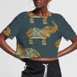 Tribal Style Gold Elephant On Gray Background 3D Women's Crop Top