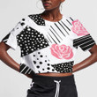 Trendy Pink Roes Black White Dots And Stripes Design 3D Women's Crop Top