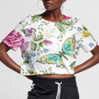 Trendy Embroidery Butterfly With Roses Violets 3D Women's Crop Top