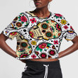 Traditional Sugar Skull Mexican With Small Flowers 3D Women's Crop Top