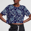 Traditional Indian Paisley Pattern On Dark Blue Background 3D Women's Crop Top
