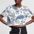 Traditional Blue Indian Paisley Floral Branches Hand Drawn Pattern 3D Women's Crop Top