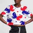 Theme Tricolor Red Blue White Butterflies And Stars 3D Women's Crop Top