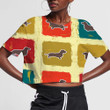 Theme Dachshund In Retro Color Squares 3D Women's Crop Top