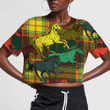 The Bright Running Beautiful Horses On Checkered 3D Women's Crop Top