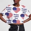 Text Happy Labor Day And Hearts From Flags Of The USA 3D Women's Crop Top
