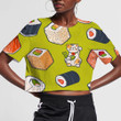 Sushi Rolls And Lucky Cat With Fish 3D Women's Crop Top