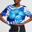 Summer Hawaiian Pattern With Exotic Tropical Blue Hibiscus Pattern 3D Women's Crop Top